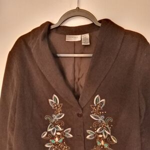 Sybelle Corduroy Brown Jacket Floral Embroidery Women's Size M
